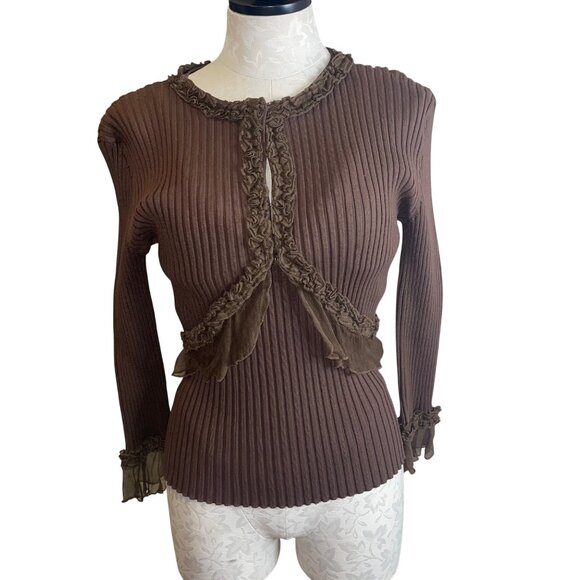 WD NY Womens Cardigan And Tank Top Brown Set Size Large Y2K Ribbed New - Picture 9 of 10